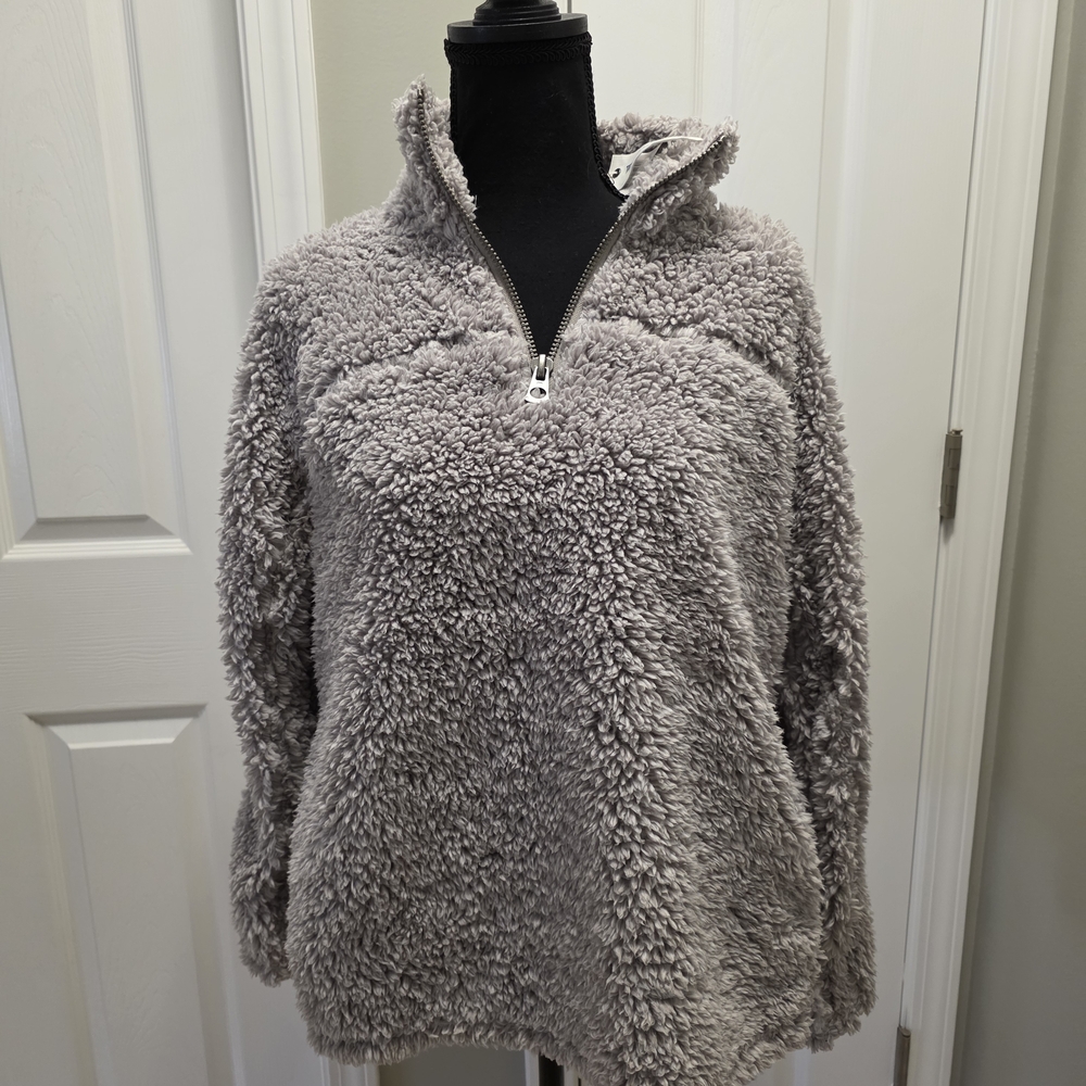 Workshop Republic Clothing Plush Half-Zip Pullover - Light Gray